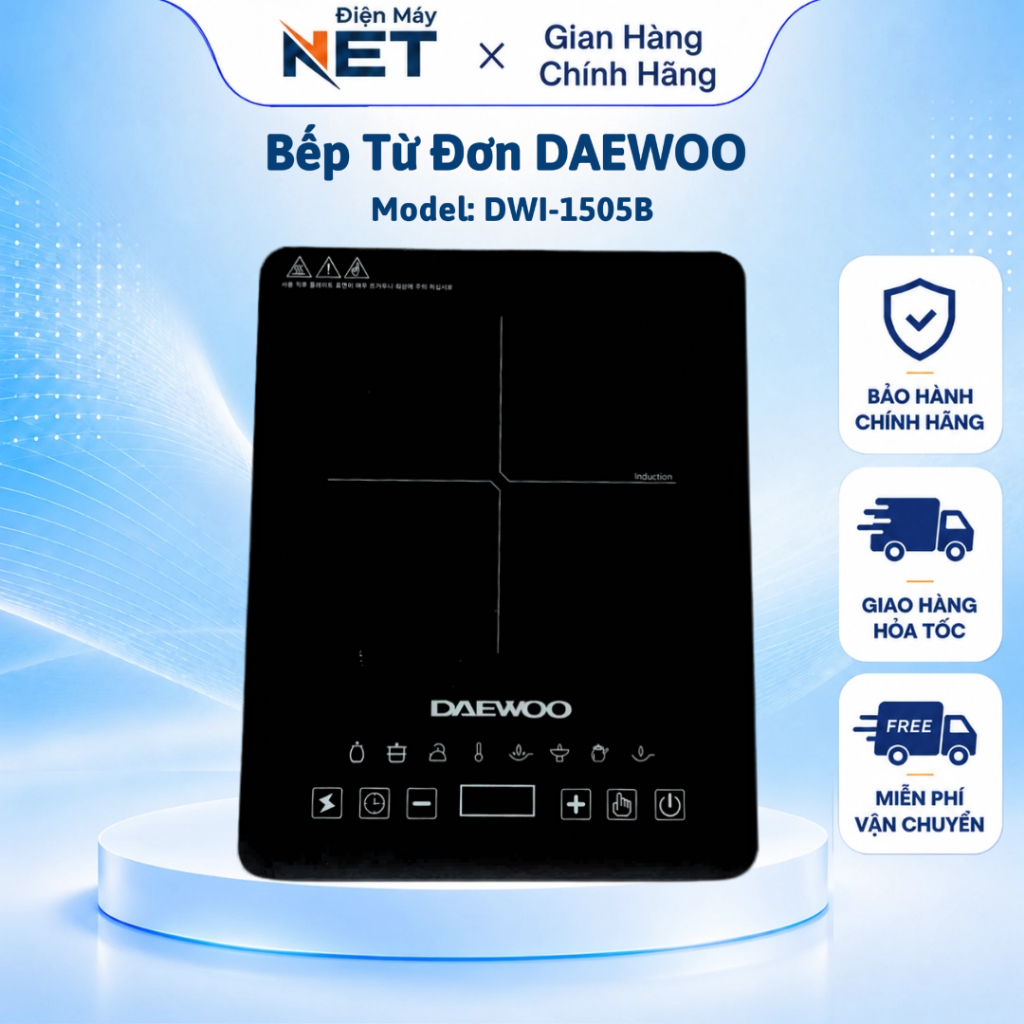 Bếp Từ Đơn DAEWOO DWI-1505B - 1500W - 8 Chế Độ Nấu - Mặt Kính Cường Lực - Bảo Hành 2 Năm
