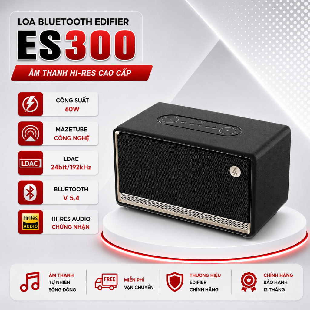 Loa bluetooth di động EDIFIER ES300 - Công suất 60W - Bluetooth 5.3 - Hi Res Audio - Mazetube