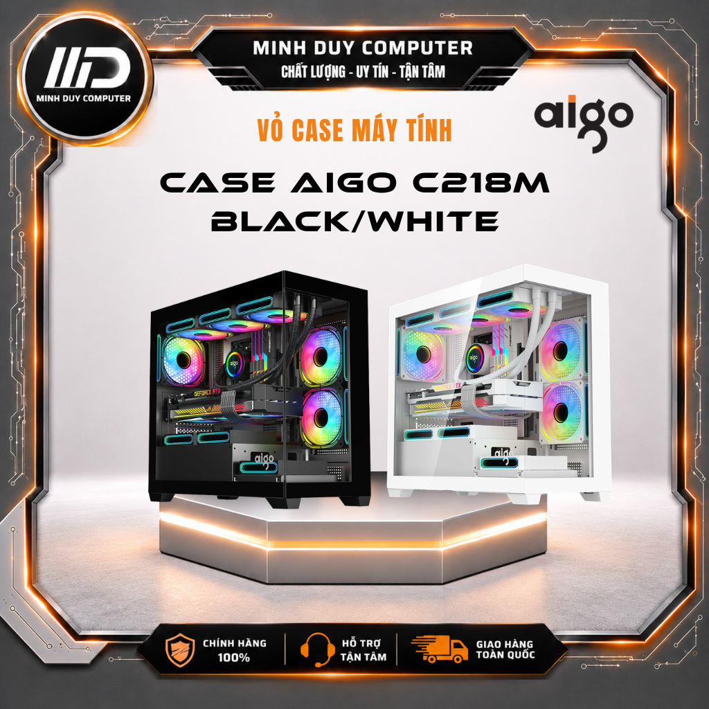 CASE MÁY TÍNH AIGO C218M M-ATX - BLACK/WHITE - Bảo hành 24 Tháng