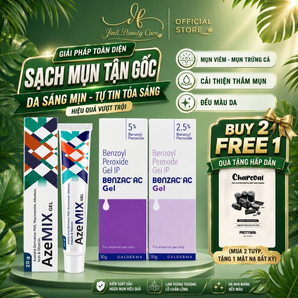 AzeMIX 20% | Benzac AC 2.5% | Benzac AC 5% | Hỗ trợ cải thiện mụn trứng cá, mụn viêm, giảm thâm mụn