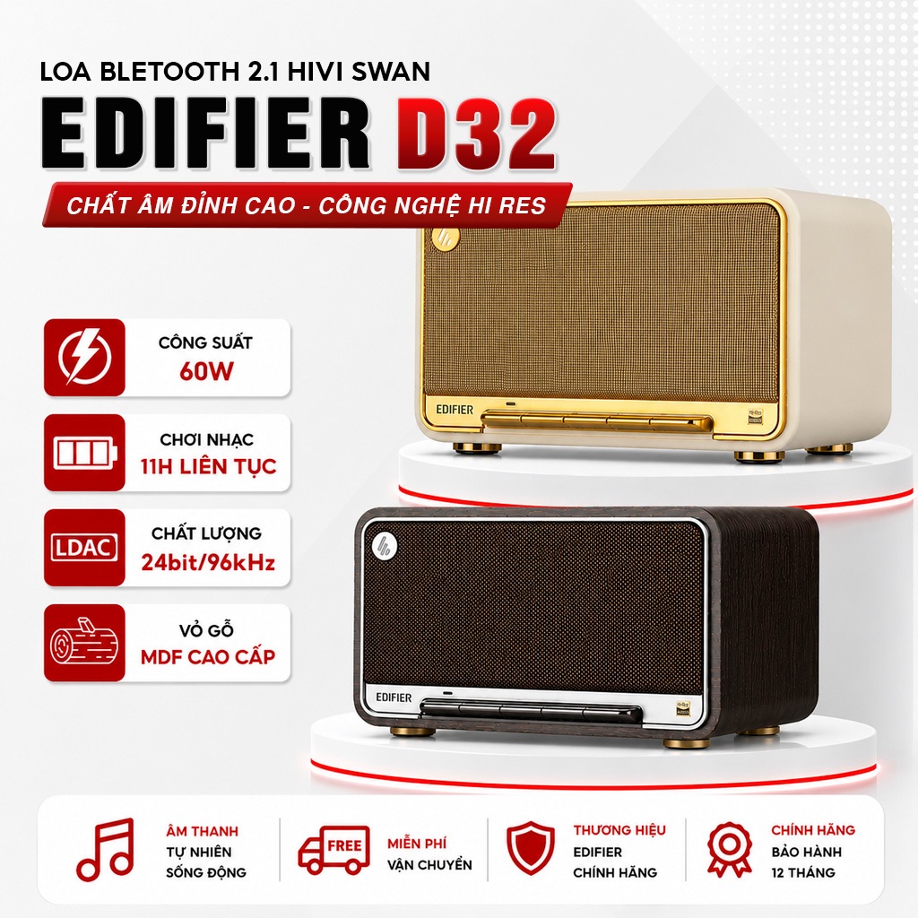 Loa bluetooth để bàn EDIFIER D32 | Công suất 60W, Hi-Res audio, Chuẩn LDAC 24bit/92kHz
