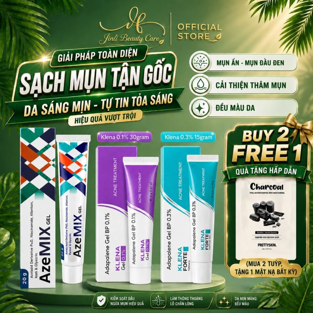 AzeMIX 20% | Klena Forte 0.1% | Klena Forte 0.3% | Hỗ trợ giảm mụn ẩn, mụn đầu đen, giảm thâm mụn