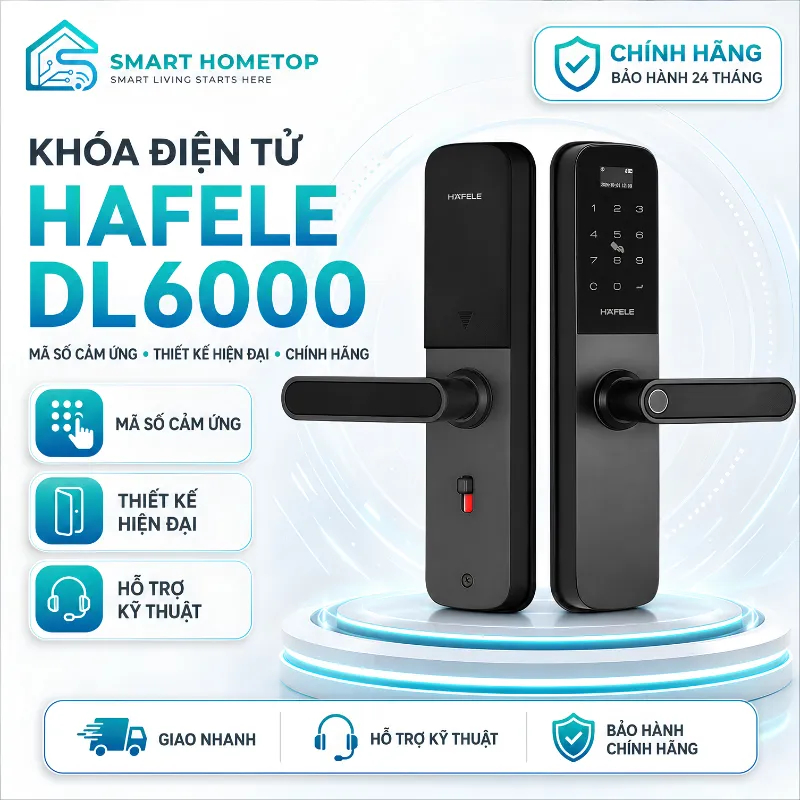Khóa Điện Tử Hafele DL6000 912.20.581 Mở Khóa App Mã Số Thẻ Từ Chìa Cơ Chính Hãng