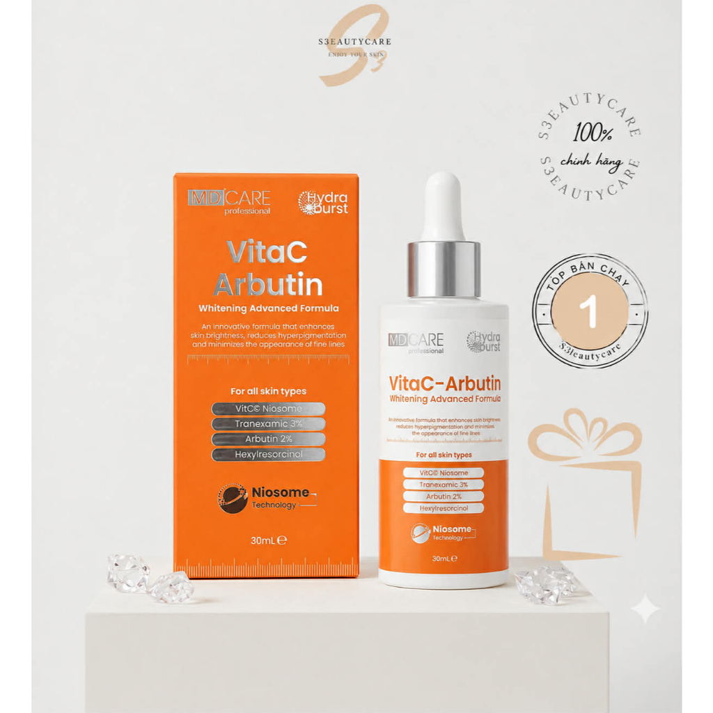 MDcare VitaC-Arbutin Serum 30ml | Vitamin C Niosome + Tranexamic 3% + Arbutin 2% | Hỗ Trợ Làm Sáng &