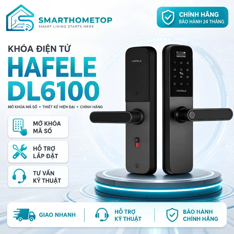 Khóa Điện Tử Hafele DL6100 912.20.582 Vân Tay App Mã Số Thẻ Từ Chìa Cơ Chính Hãng