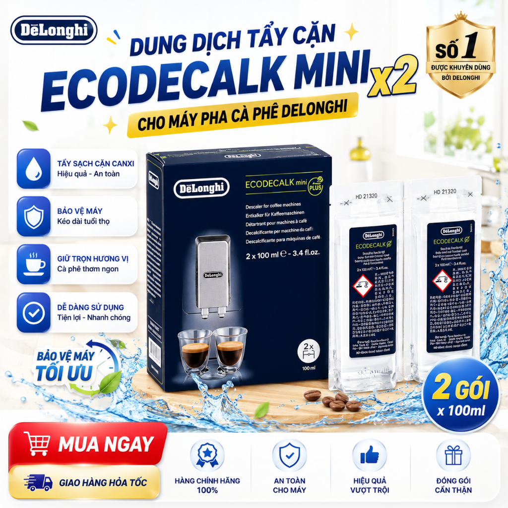 Dung Dịch Vệ Sinh Delonghi Cho Máy Pha Cà Phê DeLonghi EC685, EC785, EC885, Chính Hãng