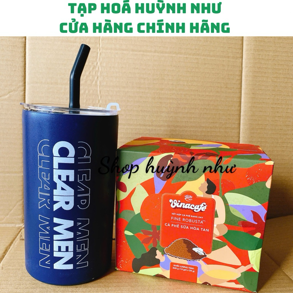 [CHÍNH HÃNG]Combo 1 hộp cafe vina cà phê sữa 240g+1 ly giữ nhiệt clear men 500ml
