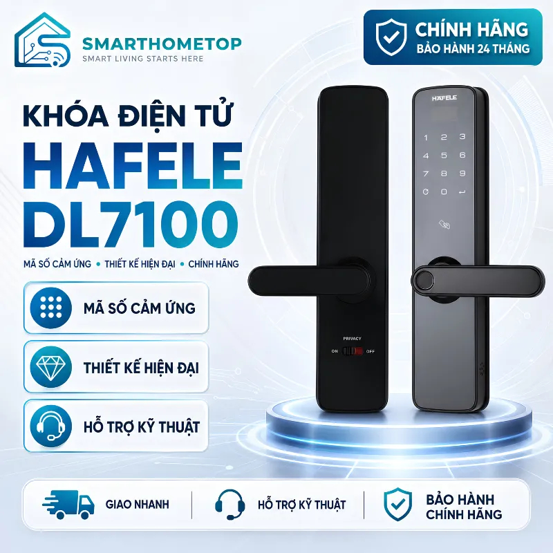 Khóa Điện Tử Hafele DL7100 912.05.498 Vân Tay Mã Số Thẻ Từ Chìa Cơ Cho Cửa Gỗ Chính Hãng