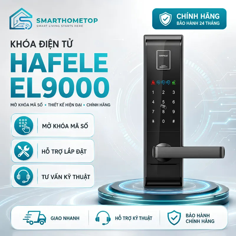 Khóa Điện Tử Hafele EL9000-TCS 912.05.378 Vân Tay Mã Số Thẻ Từ Chìa Cơ Tay Kéo Cho Cửa Gỗ