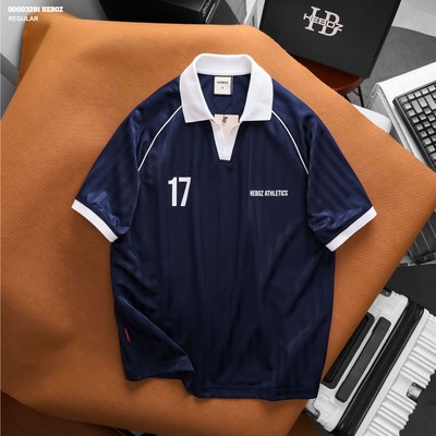 [FORM RỘNG] Áo polo nam HEBOZ football 17 2M, áo thun thể thao vải sọc dọc chìm trơn bóng - 00003281