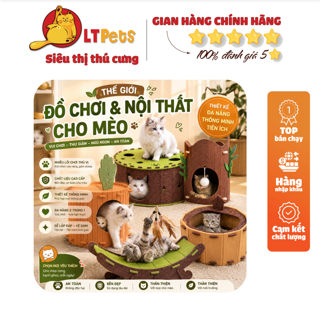Ổ mèo hình cà rốt LTPets Giường cho mèo chống cào sử dụng được cả trên và dưới chịu tải 10KG mà khôn