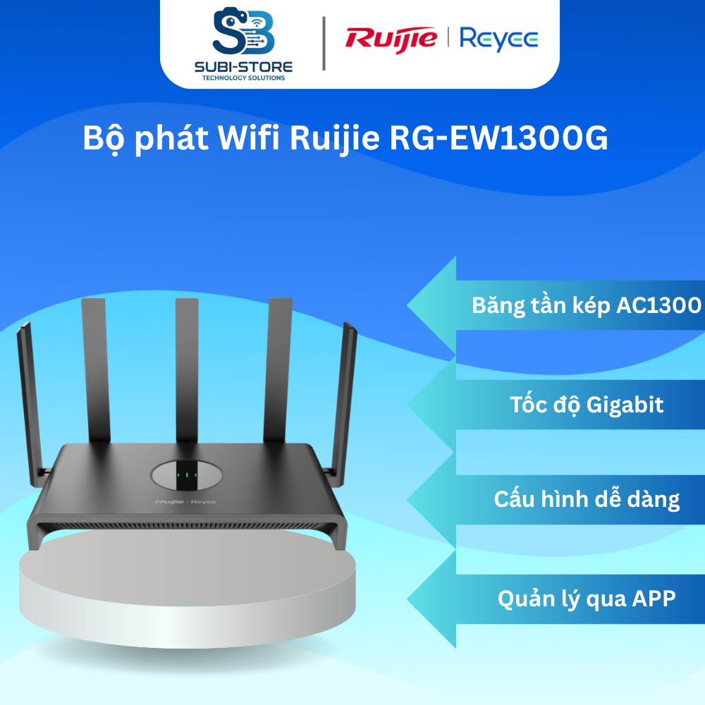 Router WiFi Ruijie Reyee EW1300G AC1300 Gigabit Mesh BH 36 Tháng Chính Hãng