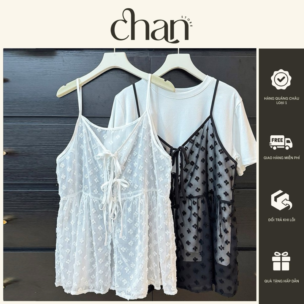 Áo kiểu hai dây babydoll mặc ngoài phối hoạ tiết phong cách hàn quốc M789