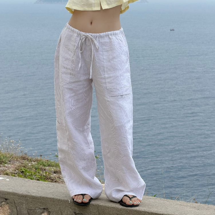 AMEGON Quần Linen Tưng Sọc 2 Túi Ống Thụng PAL PANTS