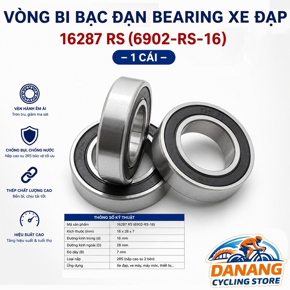 Vòng Bi Bạc Đạn Bearing Xe Đạp 16287 rs (6902-rs-16) – 1 Cái, Trơn Mượt, Bền