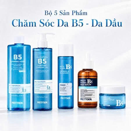 Combo phục hồi Hydra B5 Prettyskin gồm tẩy trang B5, toner B5, gel rửa mặt B5, kem dưỡng B5, serum d