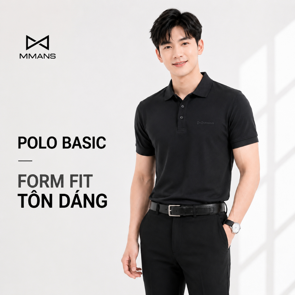 Áo polo MMANS màu đen đơn giản tinh tế chất vải poly cao cấp co giãn 4 chiều không nhăn nhàu