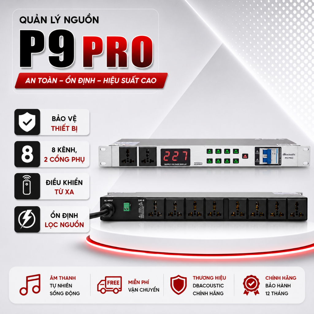 Quản lý nguồn DBAcoustic P9 Pro | 8 Kênh chính, 2 kênh phụ | Màn hình led | Hàng chính hãng