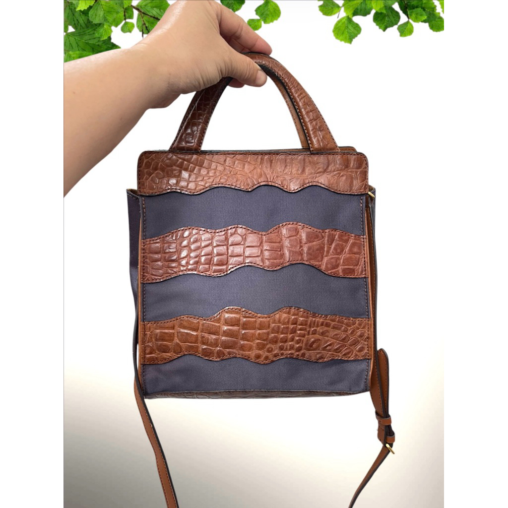 Chiếc túi si vải dù phối da thật, thương hiệu 🍃MAARI ASKEW🍃 New York, size ngang đáy 22.5, miệng 21,