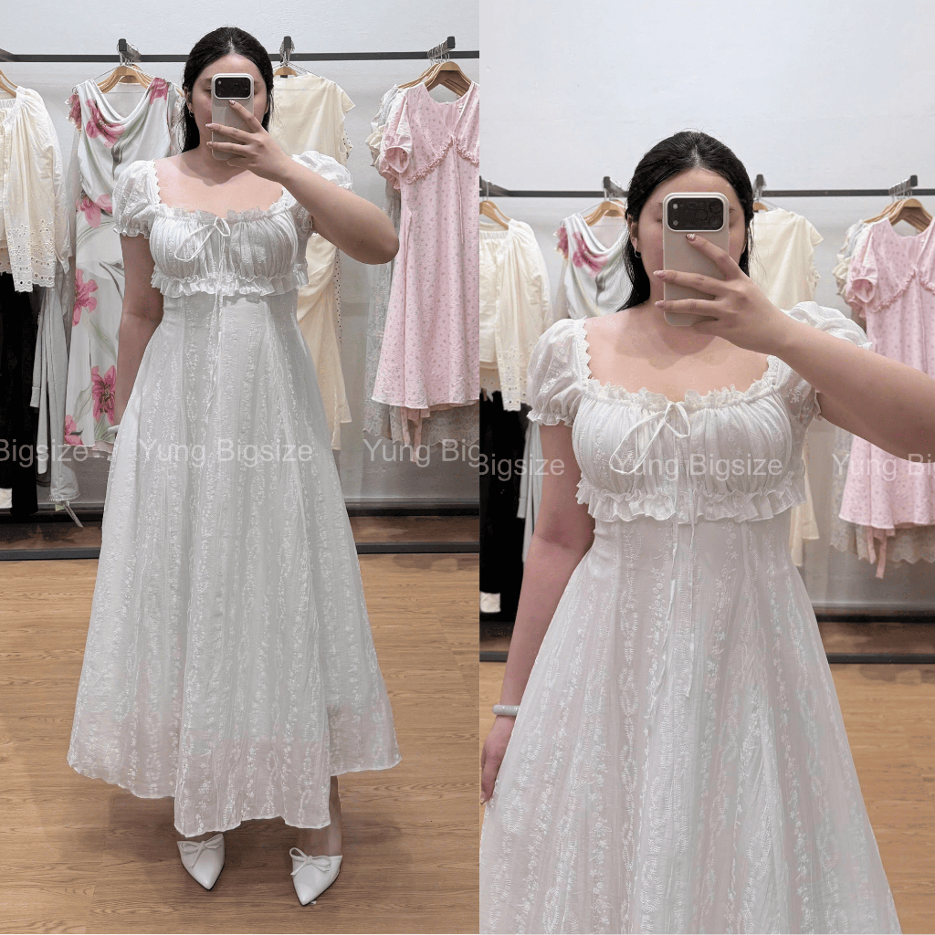 Đầm bigsize tay bồng phối ren dáng xoè công chúa 8 mảnh 60-90kg A1392