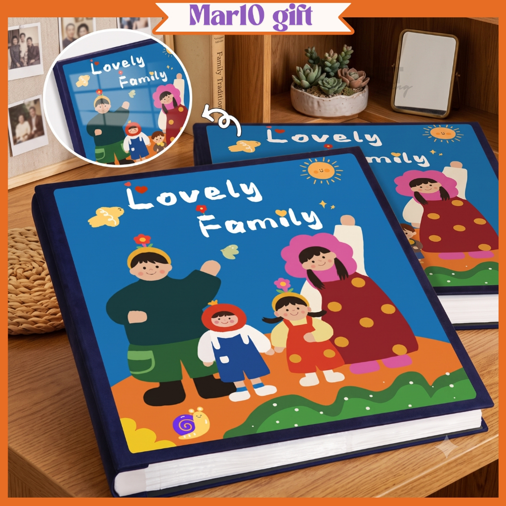 Album Ảnh Gia Đình "Lovely Family" 1000 Hình Bìa meca Vải Nhung | Album Cho Bé In Ảnh Cho Bé
