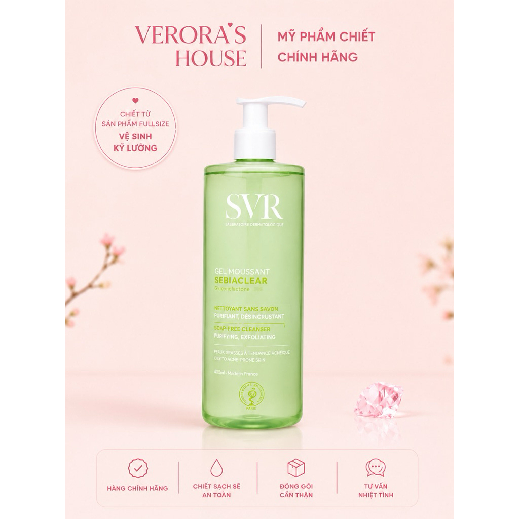SRM Dành Cho Da Dầu Mụn SVR Sebiaclear Gel Moussant (Chiết)