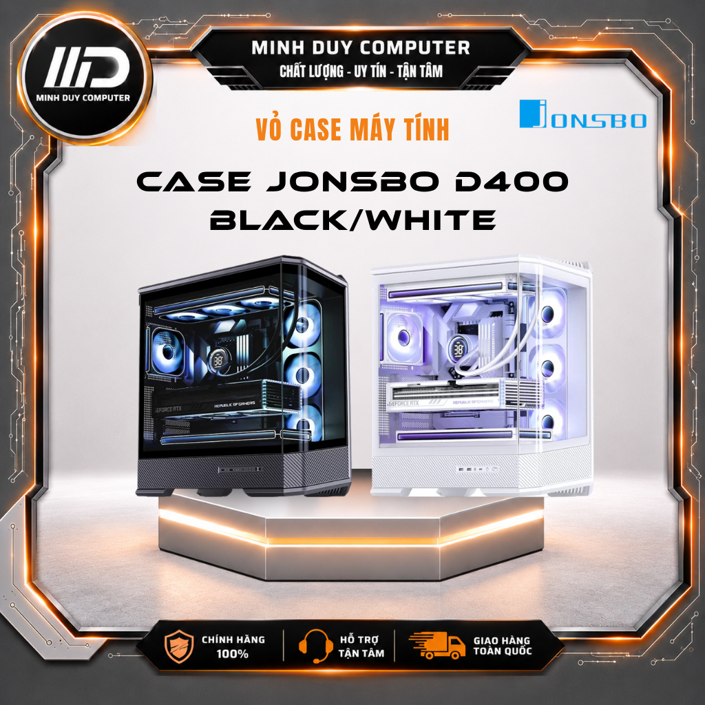 CASE MÁY TÍNH JONSBO D400 ATX | M-ATX | ITX - BLACK/WHITE - Bảo hành 12 Tháng