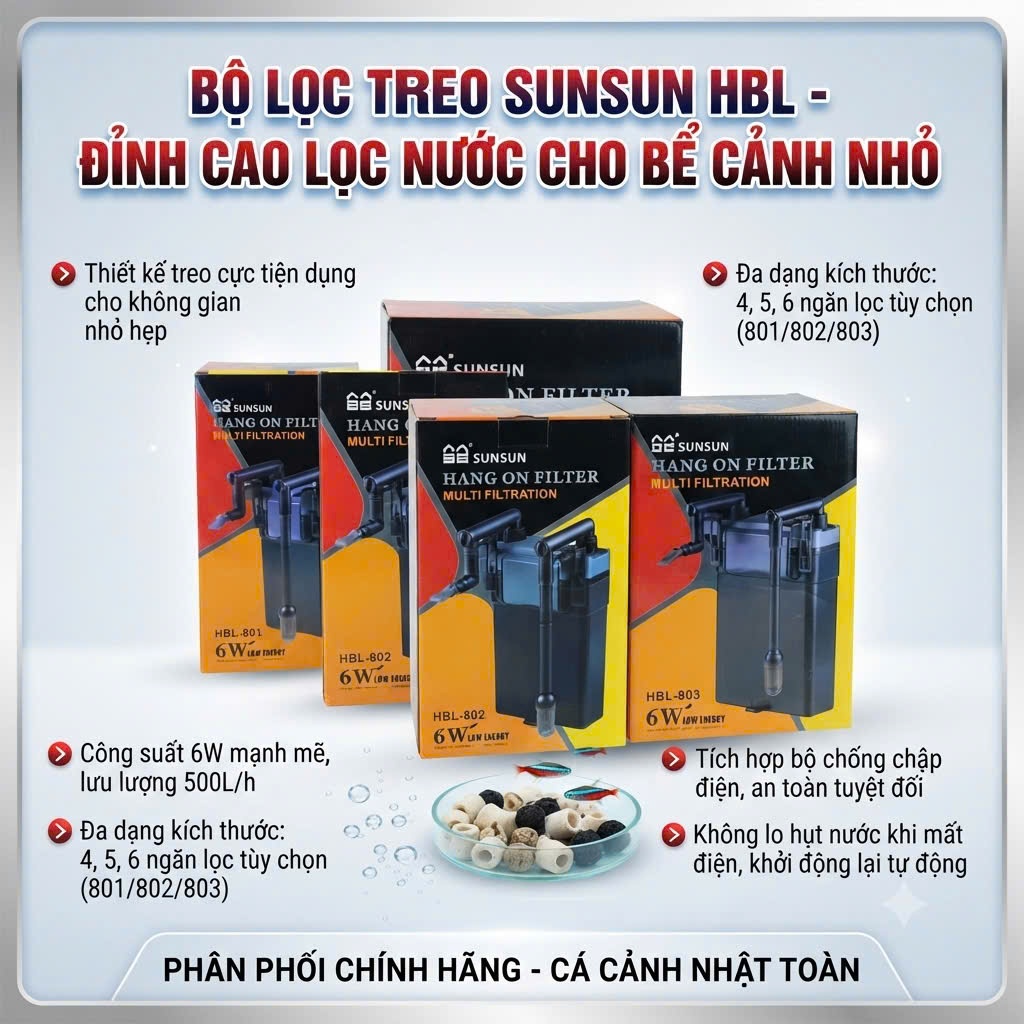 LỌC TREO SUNSUN HBL 801, HBL 802, HBL 803 CHO HỒ CÁ 60 ĐẾN 80CM