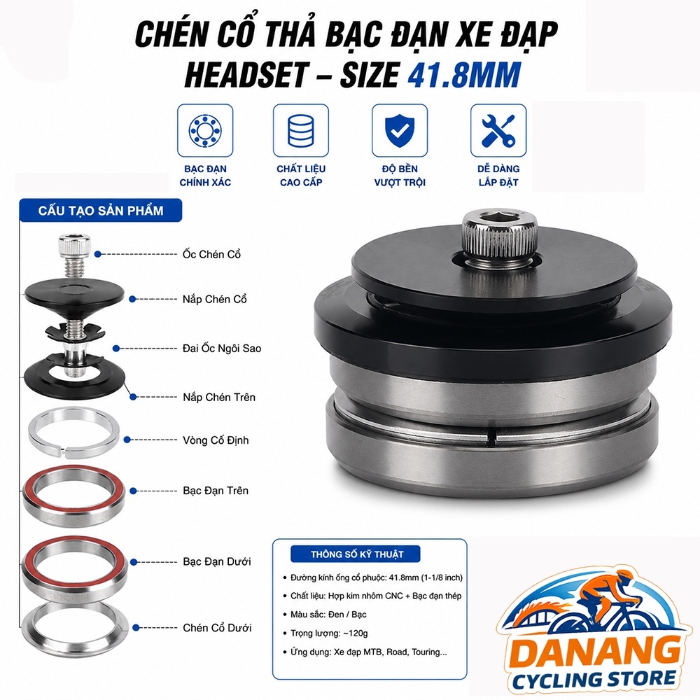 Chén Cổ Thả Bạc Đạn Xe Đạp Headset - Size 41.8mm