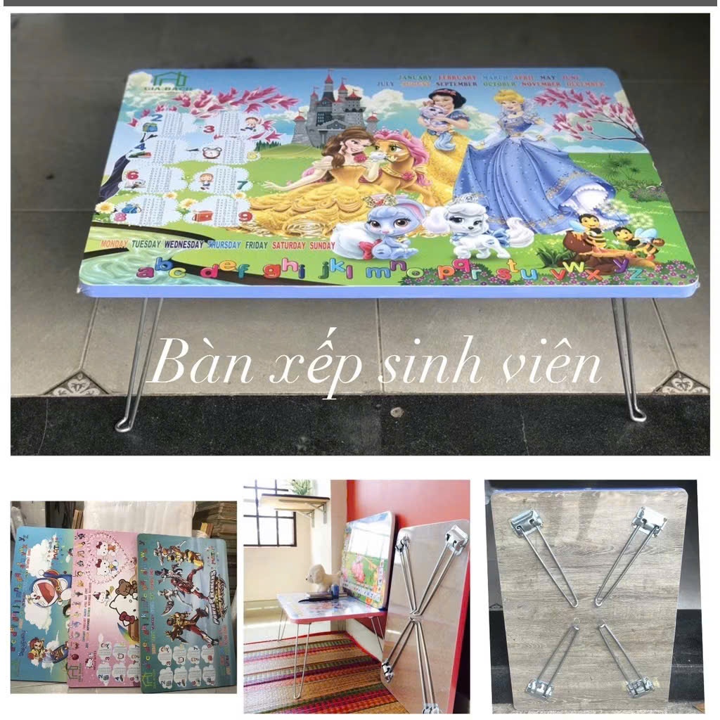 Bàn Học Sinh, Sinh Viên hoạt hình Chân Xếp Gọn Rộng 50cm x Dài 70cm x Cao 28cm