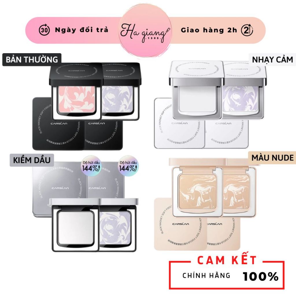 Phấn Nén Carslan Black Magnet Soft Mist Powder, Phấn Phủ Carslan 2.0 Dạng Nén Lâu Trôi, khoá nền