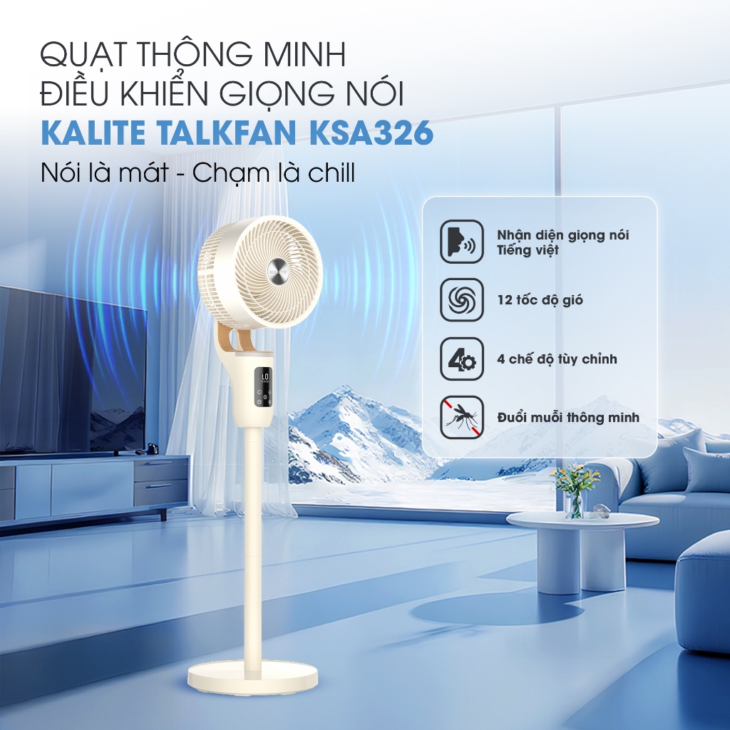 [Kalite x KOC] Quạt Điện Cây KALITE KSA326 Thông Minh Quạt Tuần Hoàn Điều Khiển Bằng Giọng Nói Quạt 