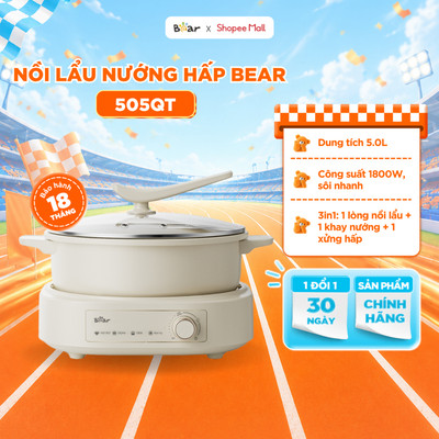 Nồi Lẩu Nướng Hấp Bear 5.0L Nồi Điện Đa Năng 3 in 1 Nổi Lẩu Nướng Điện Hấp Thức Ăn Thiết Kế Tách Rời HOP-505QT