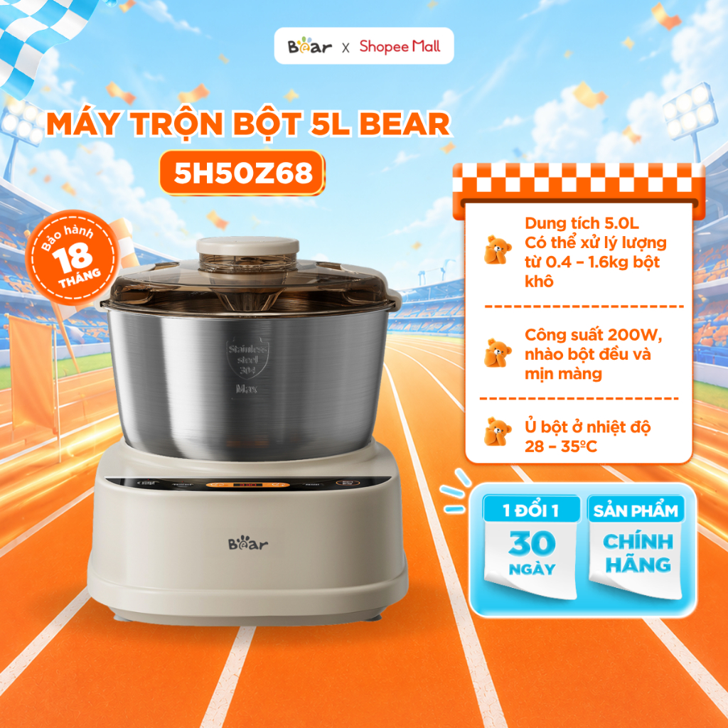Máy Trộn Bột Bear 5L Inox 304 Ủ Bột Nhào Bột Nhồi Bột Công Suất Lớn Chống Dính Trộn Bột Làm Bánh SM-