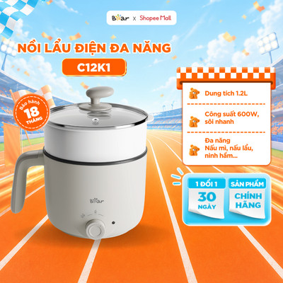 Nồi Lẩu Mini Bear Đa Năng Ca Nấu Mì Hấp Luộc 2 Tầng Dung Tích 1.2L Cho Một Người Sinh Viên Văn Phòng C12K1
