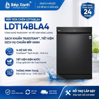 Máy Rửa Chén LG LDT14BLA4 TrueSteam™ Đen Nhám - 14 Bộ, Tiết Kiệm Điện Nước, Bảo Hành Toàn Quốc