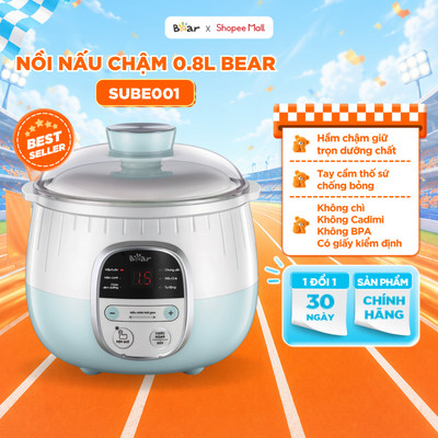 [KOL] Nồi Nấu Cháo Chậm BEAR 0.8L Có Xửng SUBE001