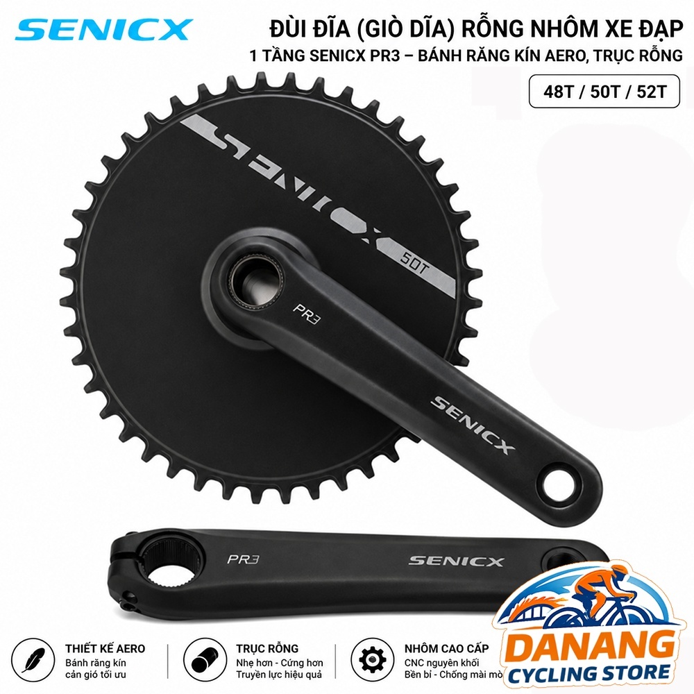 Đùi Đĩa (Giò Dĩa) Rỗng Nhôm Xe Đạp SENICX PR3 1 Tầng - Đĩa Kín Khí Động Học Aero