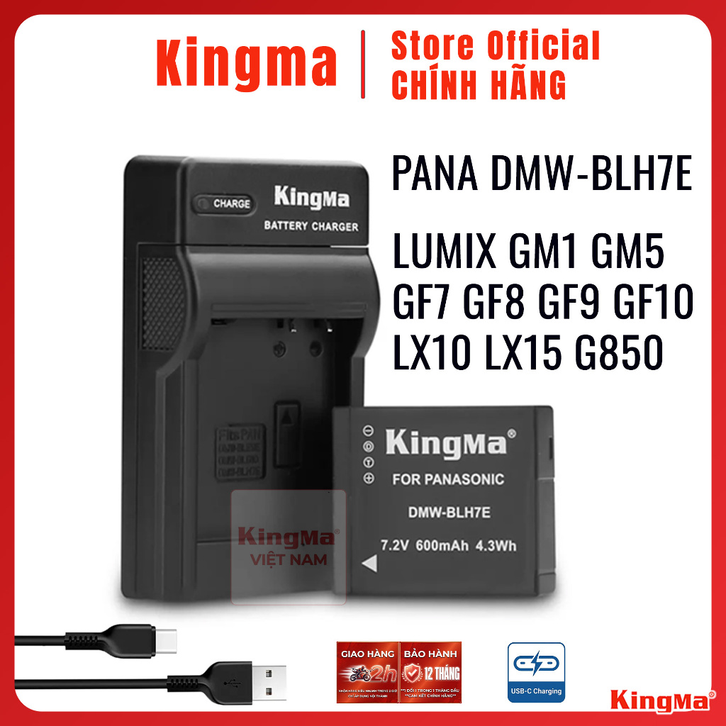 Kingma Lumix DMW-BLH7E | Pin và sạc máy ảnh Pana Lumix GM1 GM5 GF7 GF8 GF9 GF10 LX10 LX15 G850 pana 