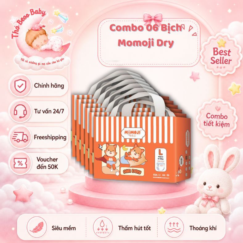 Combo 6 bịch Momoji Air Dry - Mỏng thoáng, khô ráo, chống tràn tốt