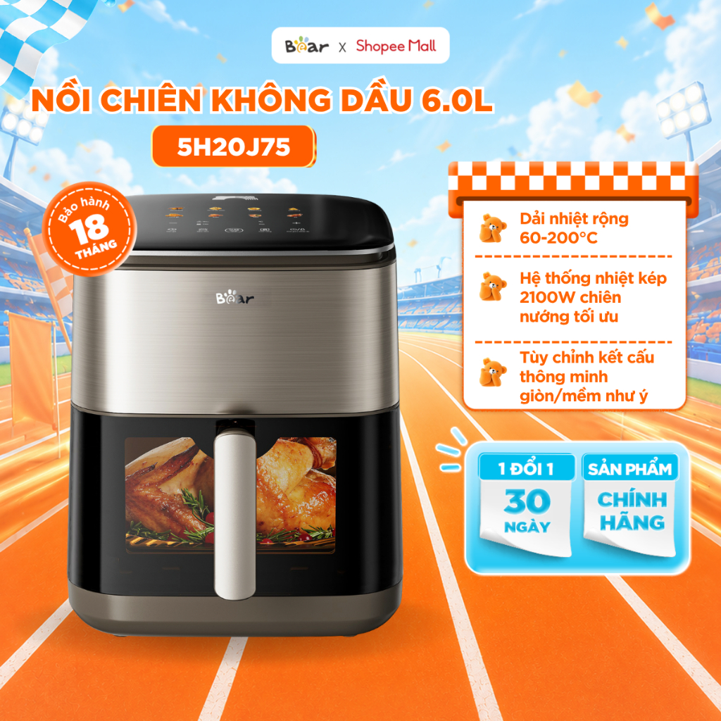 [KOL] Nồi Chiên Không Dầu Bear 6.0L AF-5H20J75