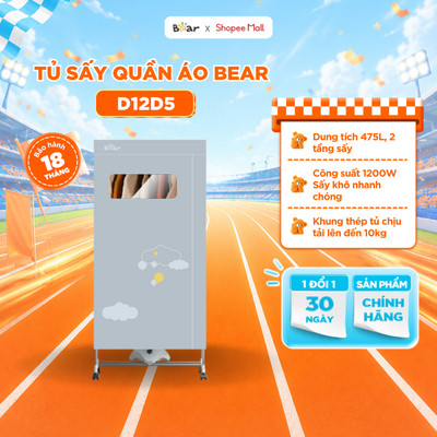Tủ Sấy Quần Áo Bear Tủ Vải Máy Sấy Sưởi Gấp Gọn 2 Tầng 475L Sấy Khô Nhanh Công Suất 1200W Diệt Khuẩn Hẹn Giờ HGJ-D12D5