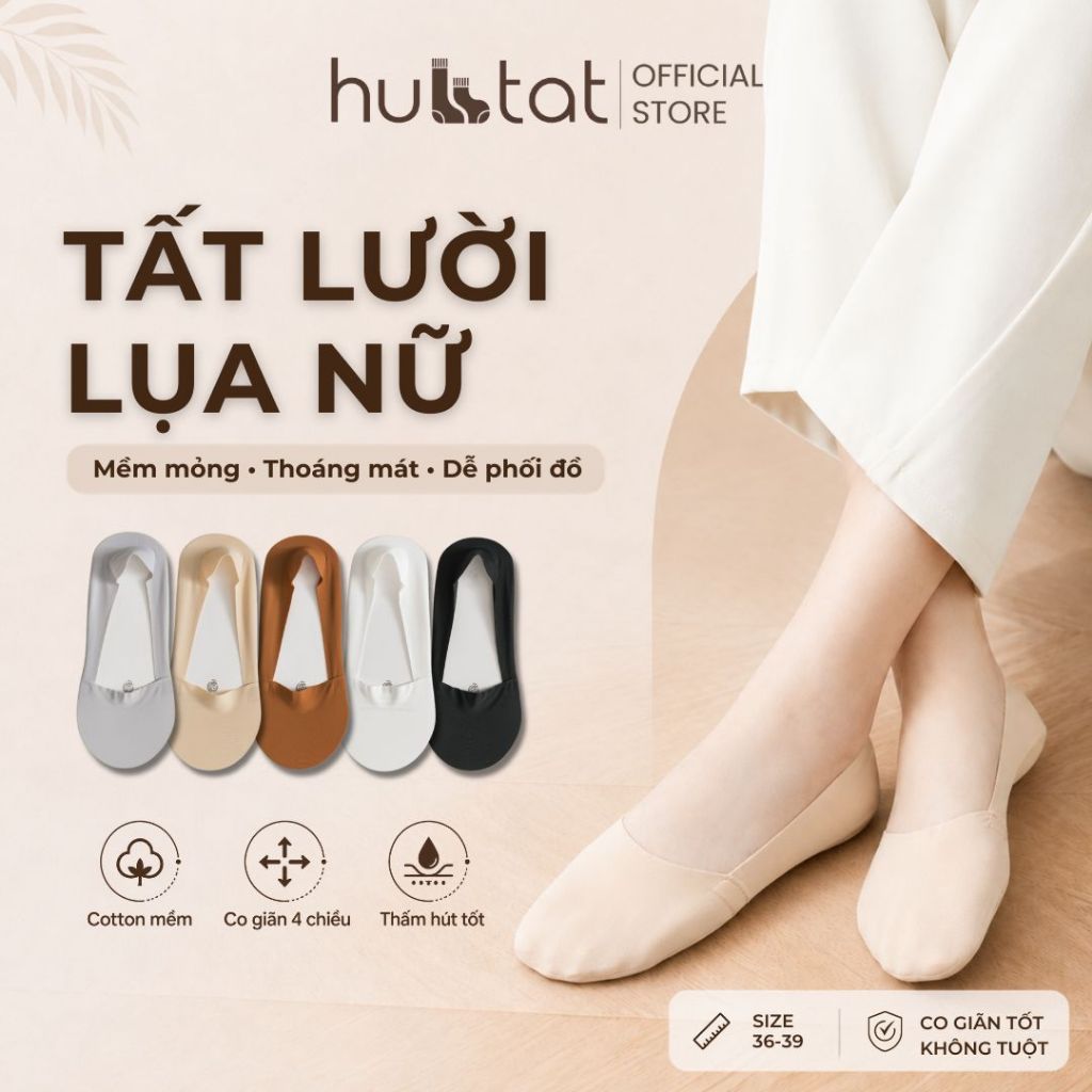 Tất nữ đi giày búp bê có đệm silicon chống tuột HUBTAT, vớ lười nữ chất liệu cotton êm chân - TATLUA