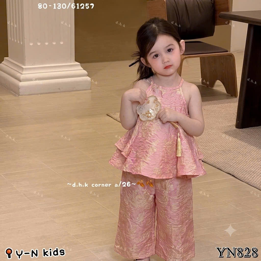 Set bộ cho bé, Set bộ yếm chất liệu tơ mix quần ống xuông cho bé đi học đi chơi 10-30kg Luna Kids