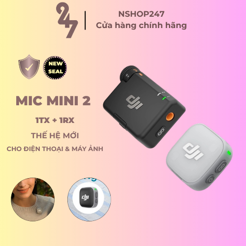 [NSHOP]DJI Mic Mini 2 Bản Đơn 1TX_1RX Cho Điện Thoại, Máy Ảnh Nhỏ Gọn Thu Âm ChốngỒn Camera HànhĐộng