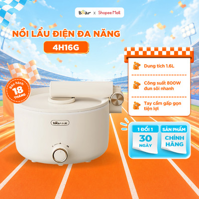 Nồi Điện Đa Năng Mini Bear 1.6L Nấu Lẩu Hầm Hấp Lòng Nồi Chống Dính Tay Cầm Gấp Gọn Tiện Lợi Nhỏ Gọn MC-4H16G