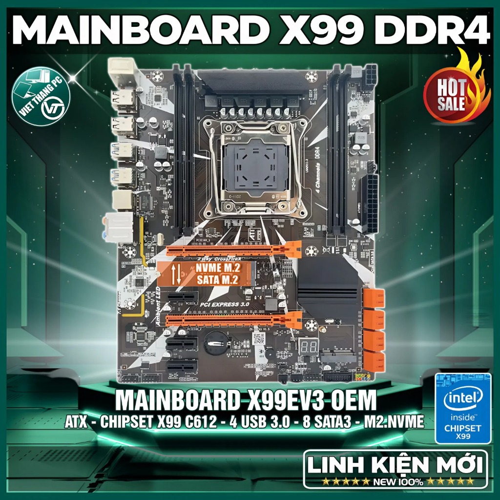 Mainboard X99 OEM DDR4 Model X99EV3 Kích thước ATX Chạy CPU Intel Xeon E5v3 E5v4  New 100%