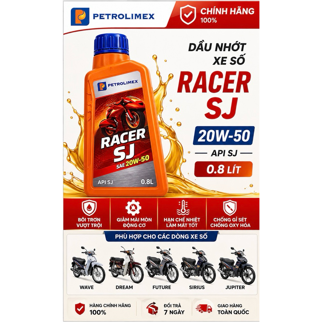 Dầu Nhớt Petrolimex Racer SJ SAE 20W50 0.8L Chính Hãng - Xe Số Wave Dream Future Sirius Jupiter