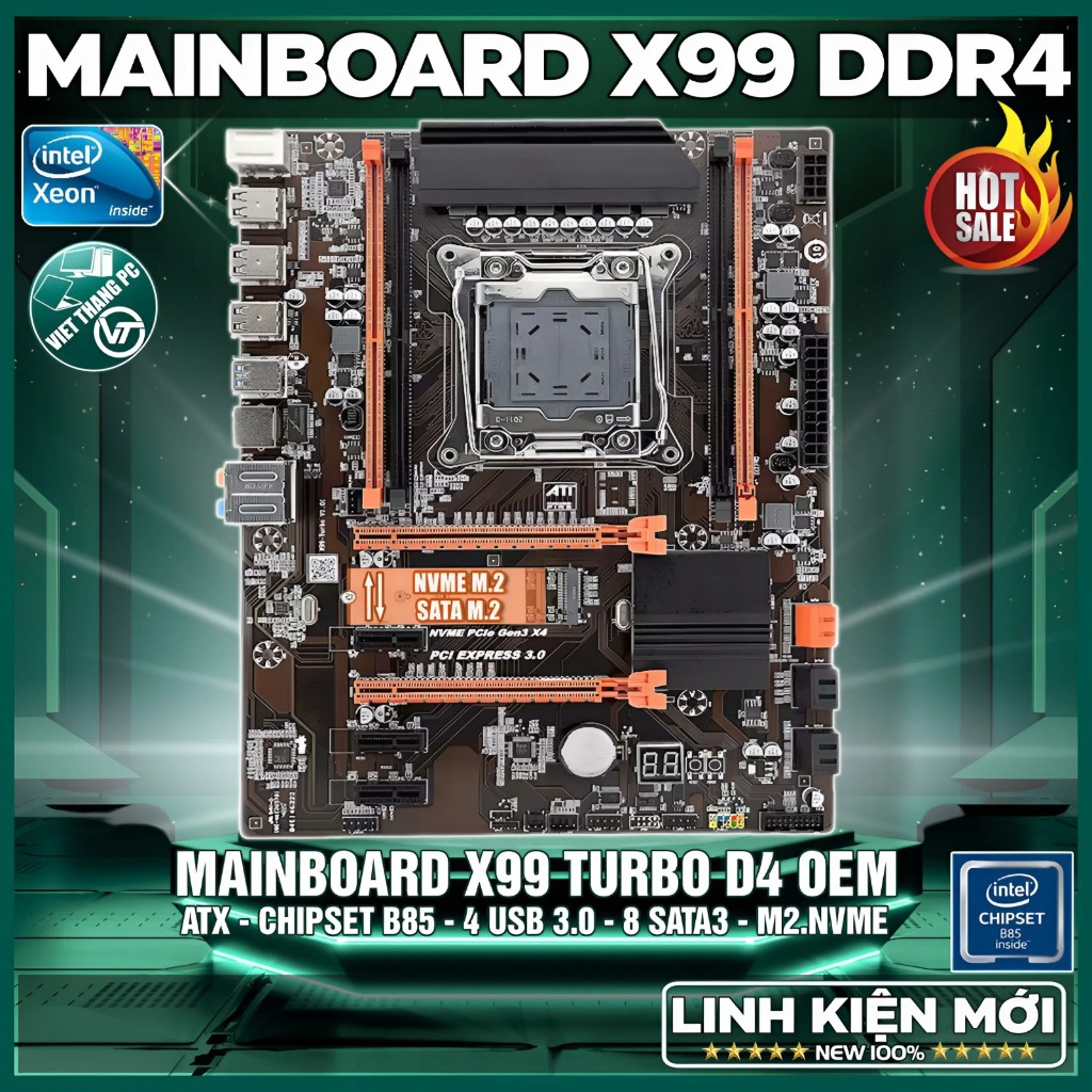 Mainboard X99 OEM DDR4 Model X99-Turbo D4 Kích thước ATX Chạy CPU Intel Xeon E5v3 E5v4  New 100%