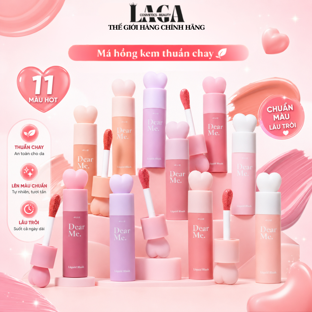 Má hồng kem 4U2 Dear me liquid blush 3,7g mịn màng lâu trôi bền màu